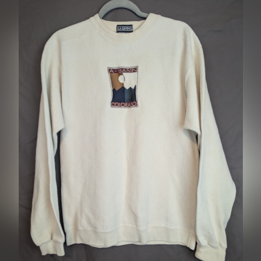 Colorado A-Basin Embroidered Sweatshirt Medium Herringbone Pattern Cream